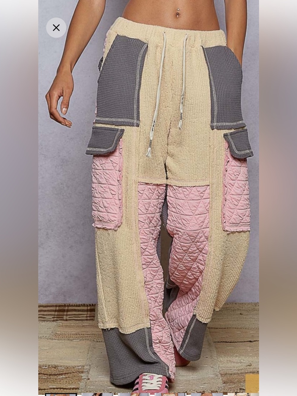 POL Mixed Media Patchwork Wide-Leg Cargo Pants - Picture 3 of 12